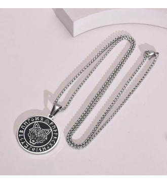 Viking farkas nemesacél kör medál rúnákkal, nyakláncon Viking farkas nemesacél kör medál rúnákkal, nyakláncon