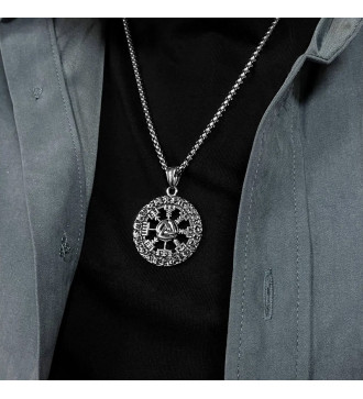 Vegvísir, nemesacél viking kör medál rúnákkal, nyakláncon Vegvísir, nemesacél viking kör medál rúnákkal, nyakláncon